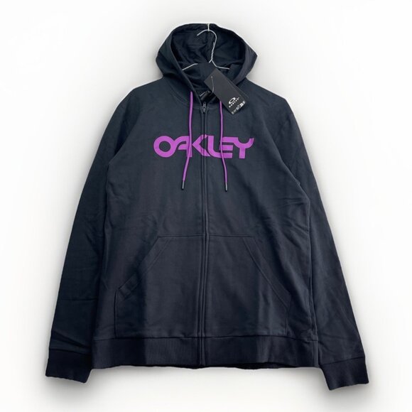 Y2K Oakley Teddy Full Zip Hoodie Men’s Sz S Blackout Ultra Purple Sweatshirt - Picture 1 of 11